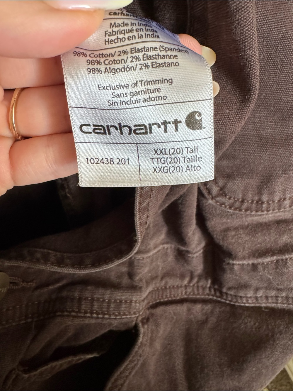 Y2K Carhartt Double Knee Ashland Dark Brown Bib Overalls ~ Size XXL Tall - Picture 4 of 6